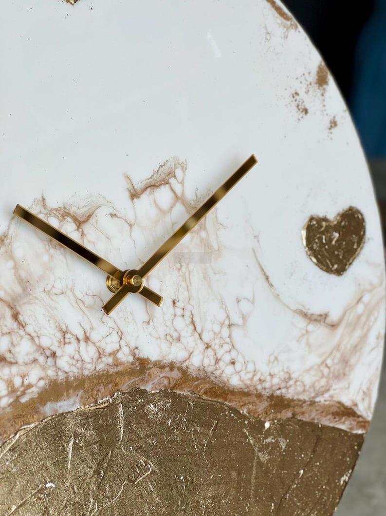 Modern White and Gold Wall Clock with Heart Detail-Wall Clock-BEESARI
