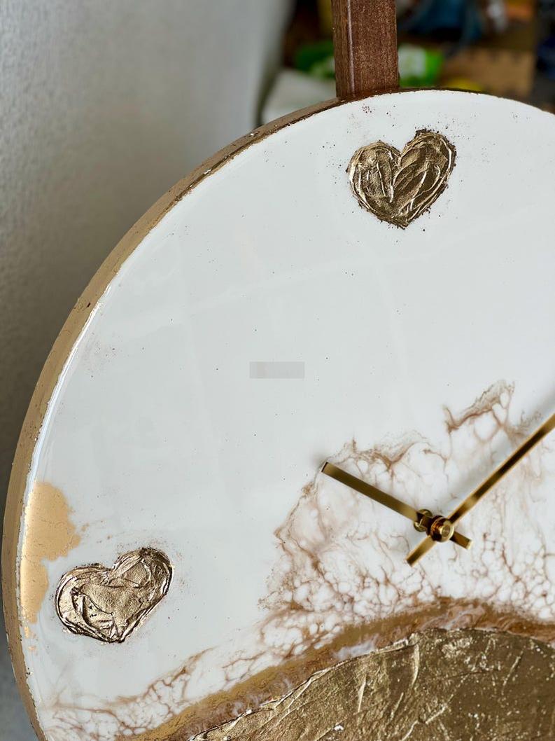 Modern White and Gold Wall Clock with Heart Detail-Wall Clock-BEESARI