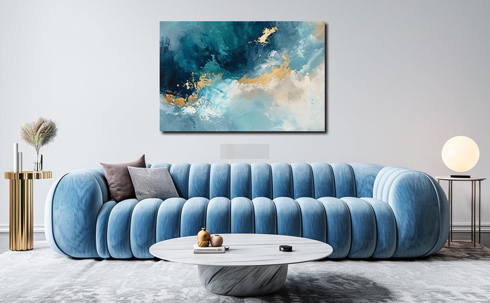 Blue Abstract Seascape Handmade Canvas Painting for Wall Modern Beach Art-Painting-BEESARI