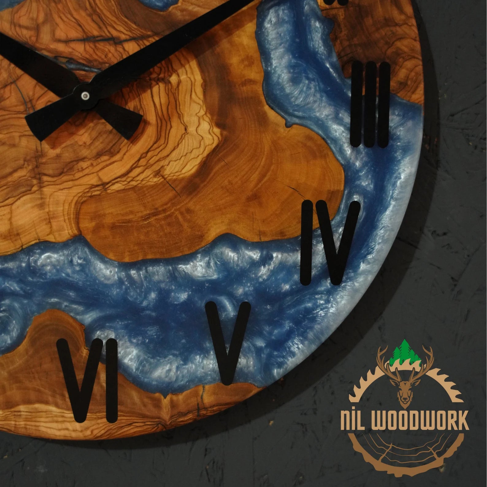 Personalized Walnut Wood Resin Wall Clock – Unique Epoxy Wall Clock, Handmade Olive Wood and Resin Timepiece, Modern Elegance, Custom Resin Art Wall Clock for Home Décor-Wall Clock-BEESARI
