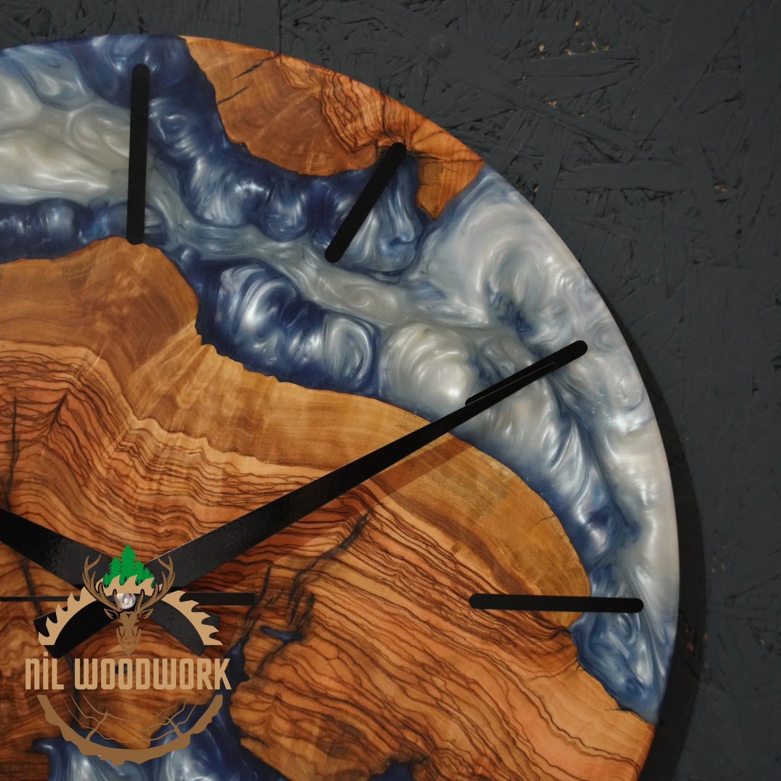 Personalized Walnut Wood Resin Wall Clock – Unique Epoxy Wall Clock, Handmade Olive Wood and Resin Timepiece, Modern Elegance, Custom Resin Art Wall Clock for Home Décor-Wall Clock-BEESARI