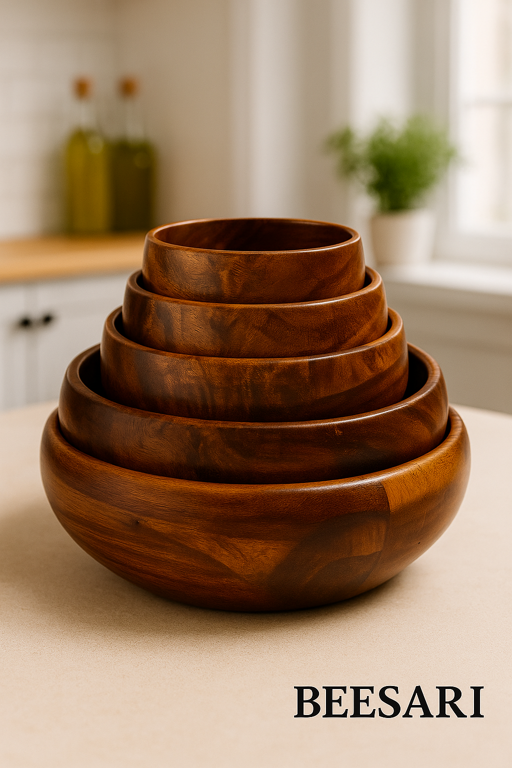 Premium Rosewood Salad Bowls, Set of 5, Lacquer Finished ,best for parties serving