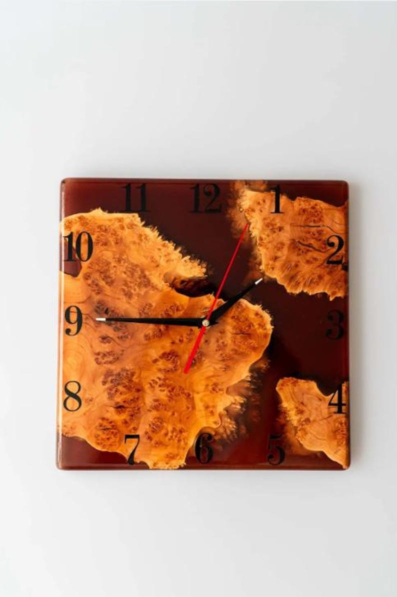 Resin Handcrafted 12x12 Unique Square Wall Clock - Personalized Wooden Art Decor-Wall Clock-BEESARI
