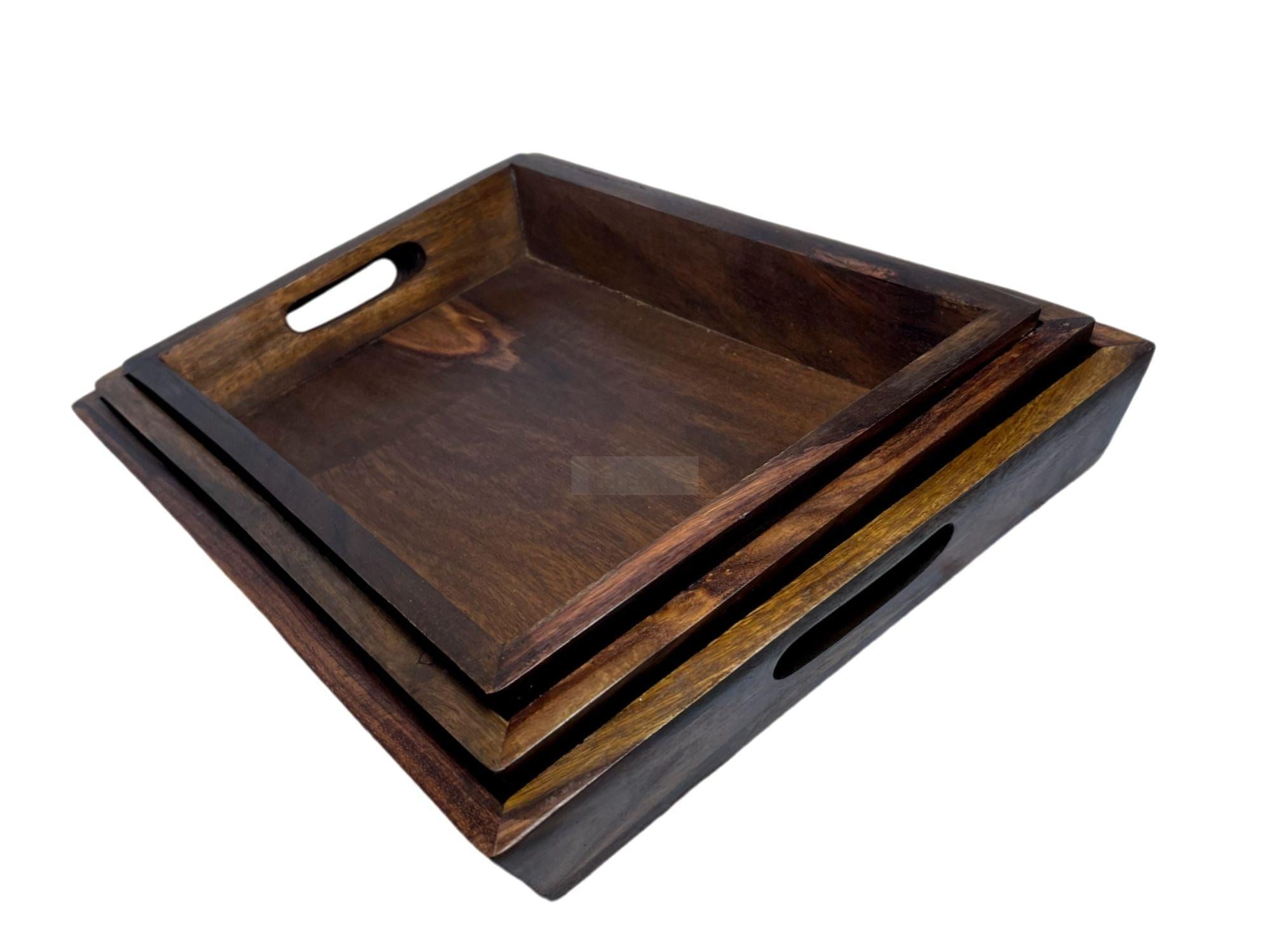 Set of Three Handcrafted Rosewood Trays-Trays-BEESARI