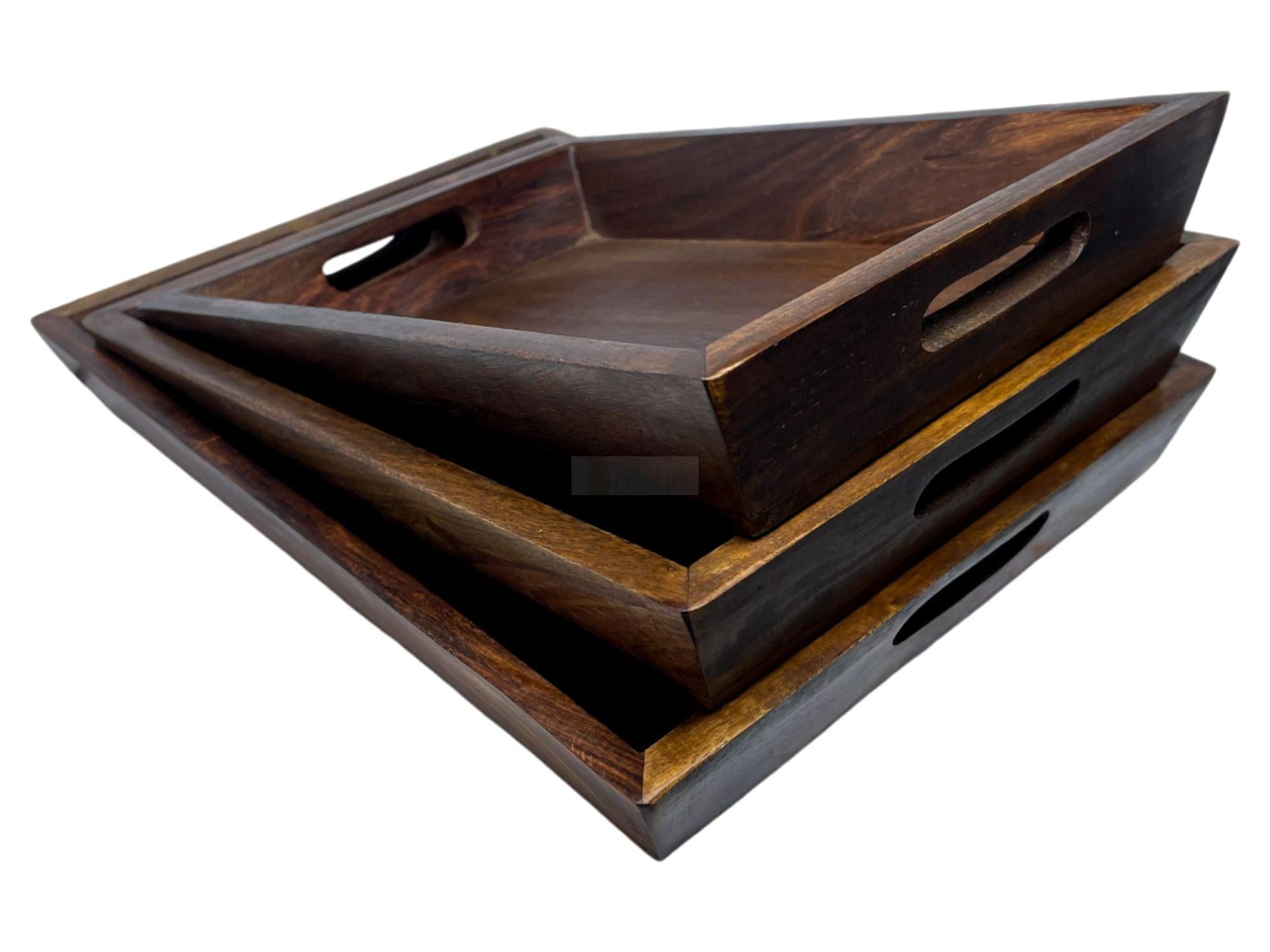 Set of Three Handcrafted Rosewood Trays-Trays-BEESARI