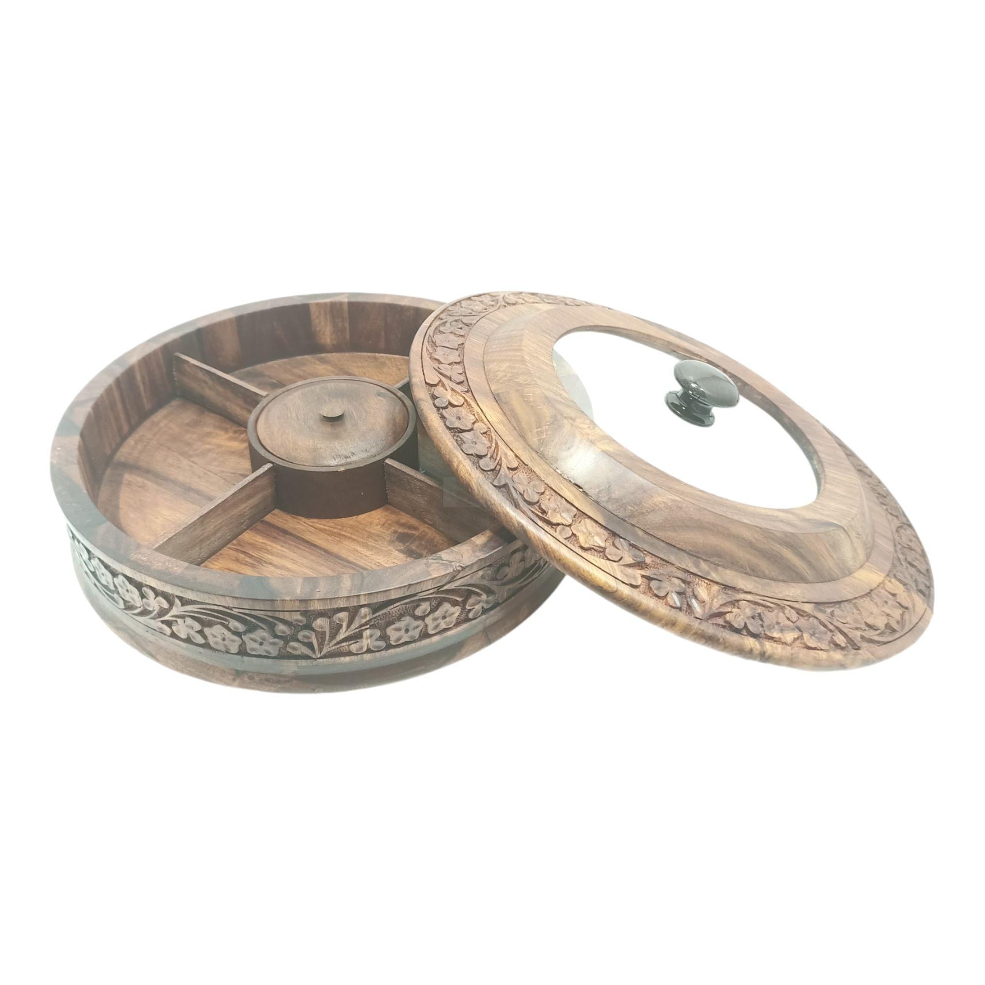 Sheesham Handcrafted Dry Fruits Tray-Trays-BEESARI