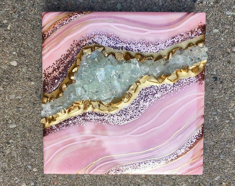 Stunning Small Pink Geode Wall Art with Resin Gold Accents - Perfect Mini Geode Home Decor-Wall Decor-BEESARI
