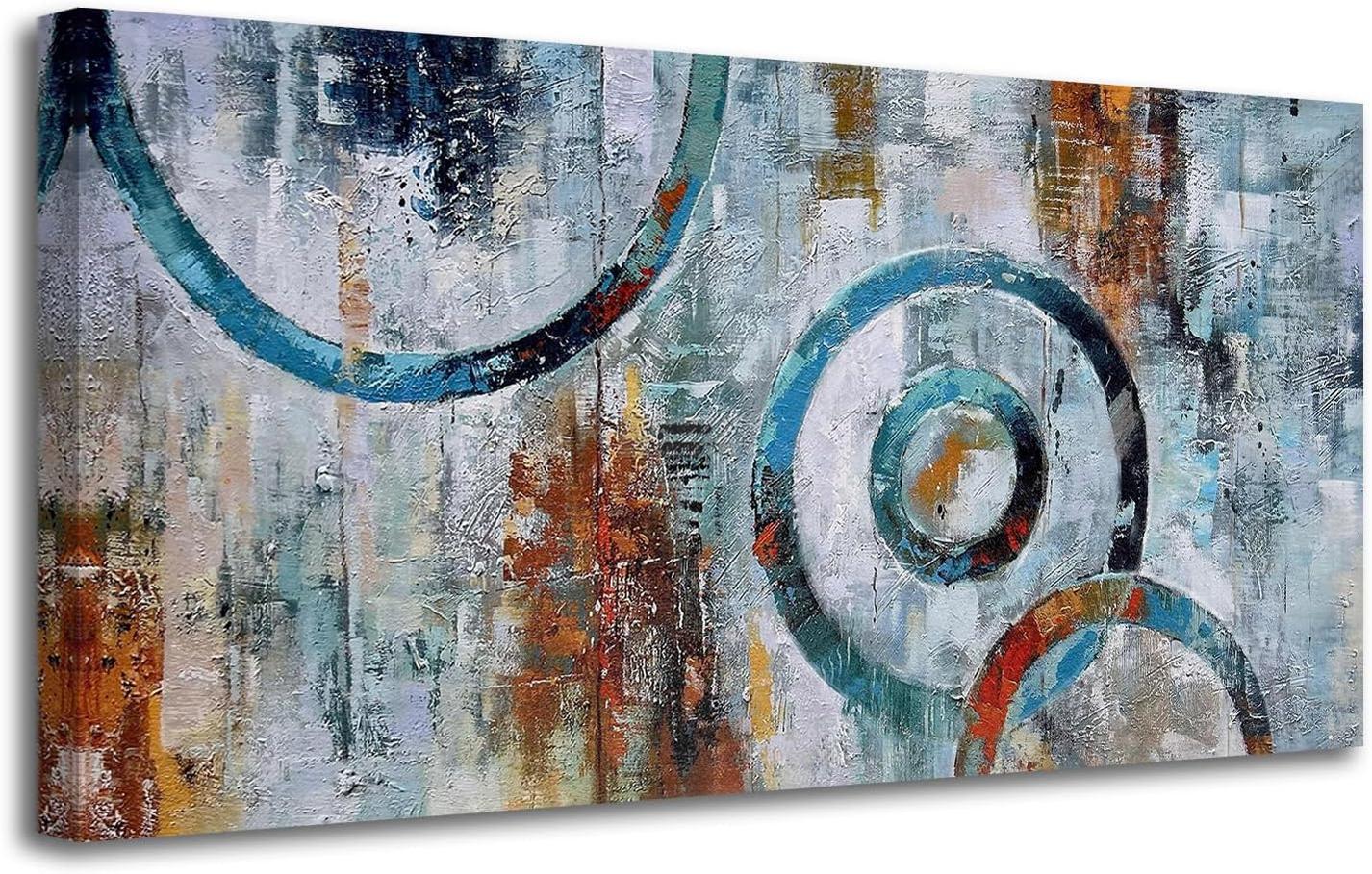 Teal Abstract Wall Art Modern Blue Grey Picture Cityscape Indigo Textured Gold Painting-Painting-BEESARI