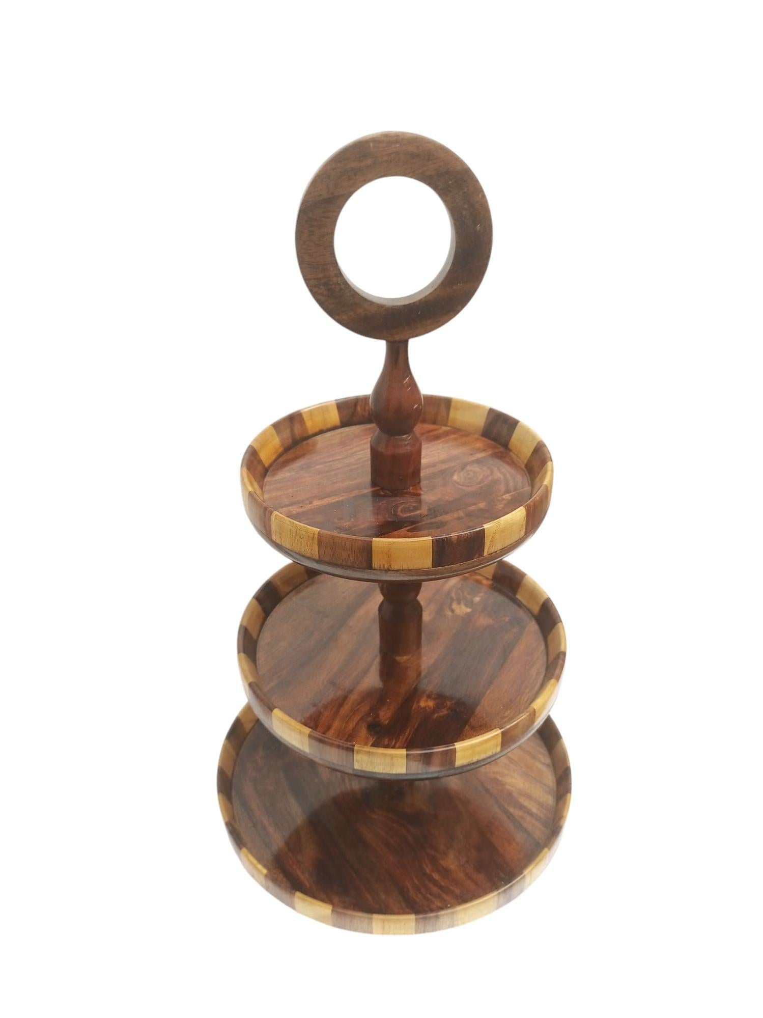 Three-Tier Cake Tray with Contrast Woodwork-Trays-BEESARI