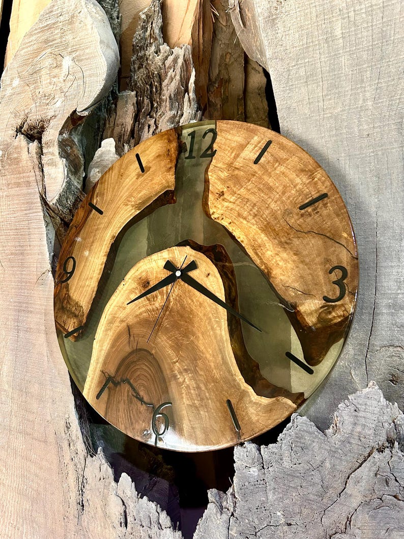Unique Wooden Clock with Minimalist Transparent Resin Design-Wall Clock-BEESARI