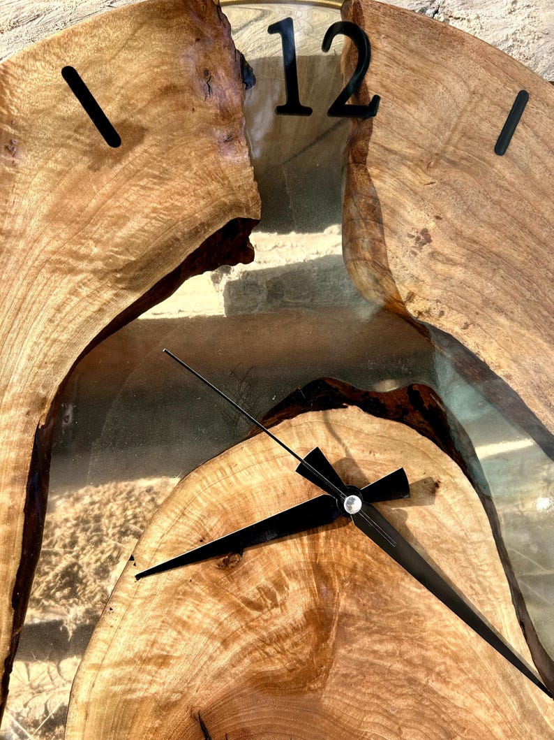 Unique Wooden Clock with Minimalist Transparent Resin Design-Wall Clock-BEESARI