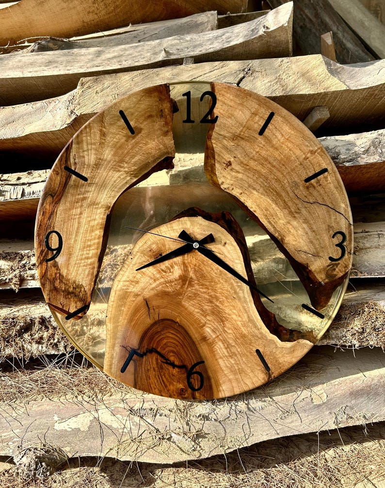 Unique Wooden Clock with Minimalist Transparent Resin Design-Wall Clock-BEESARI