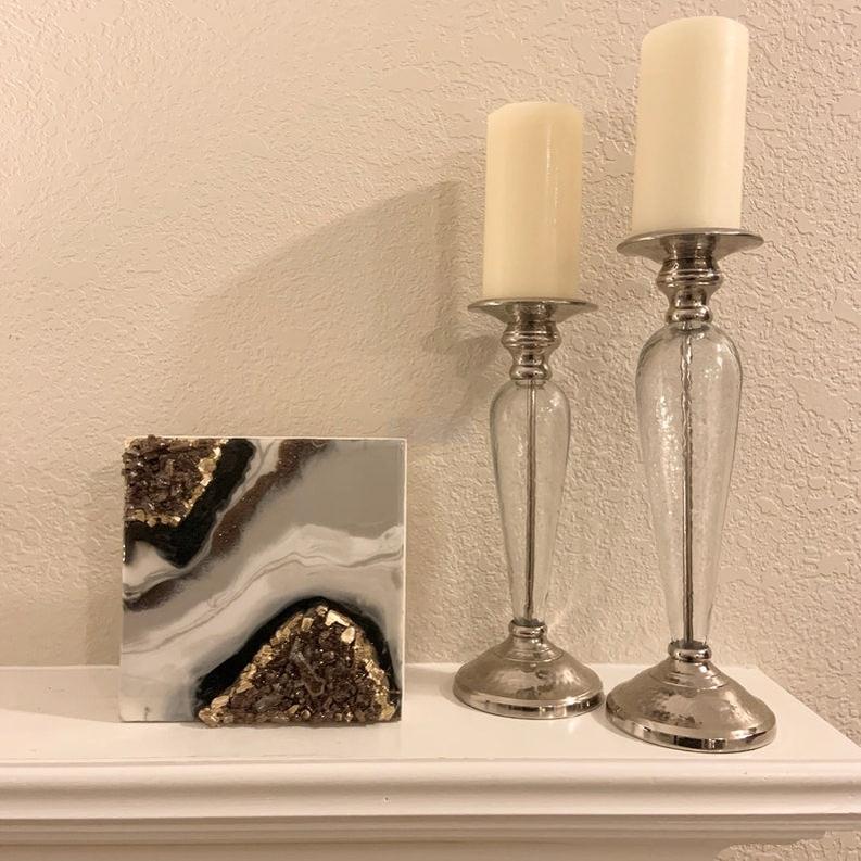 Wavy Gold Resin Wall Décor with Stonework-Wall Decor-BEESARI