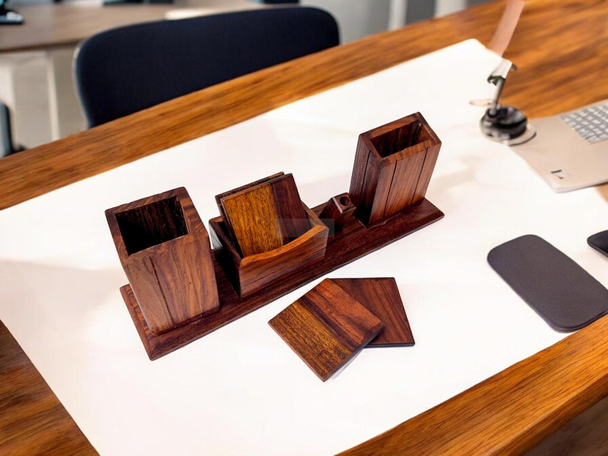 Wooden Desk Organizer for Office - Eco-Friendly, Stylish & Durable with Multiple Compartments for Home and Office Use-Organizer-BEESARI