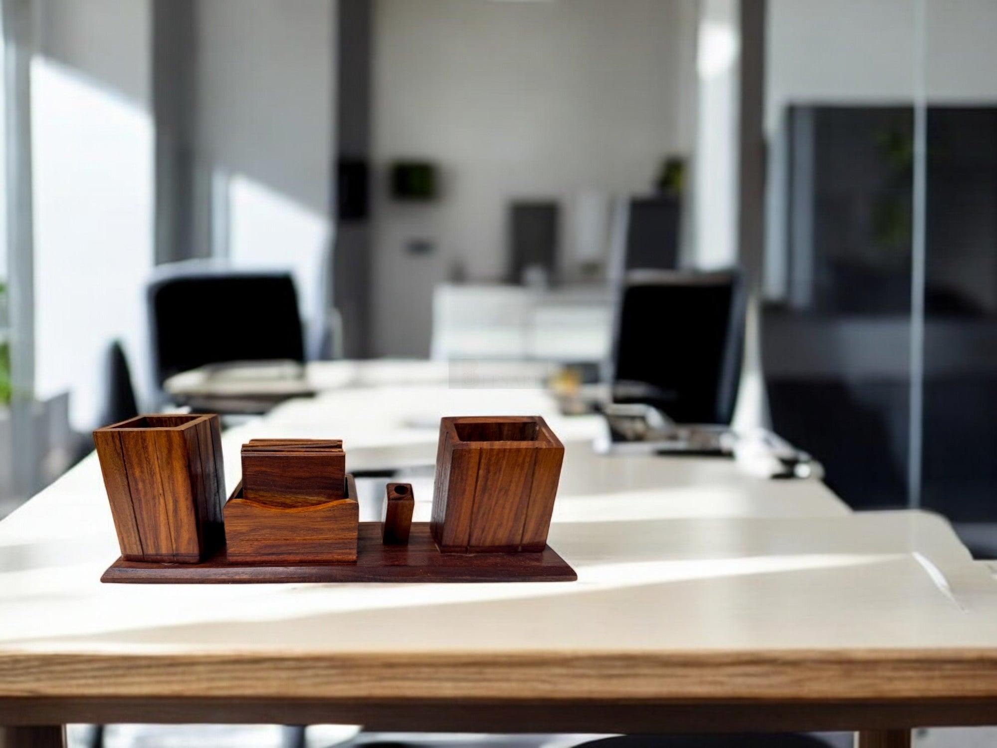 Wooden Desk Organizer for Office - Eco-Friendly, Stylish & Durable with Multiple Compartments for Home and Office Use-Organizer-BEESARI
