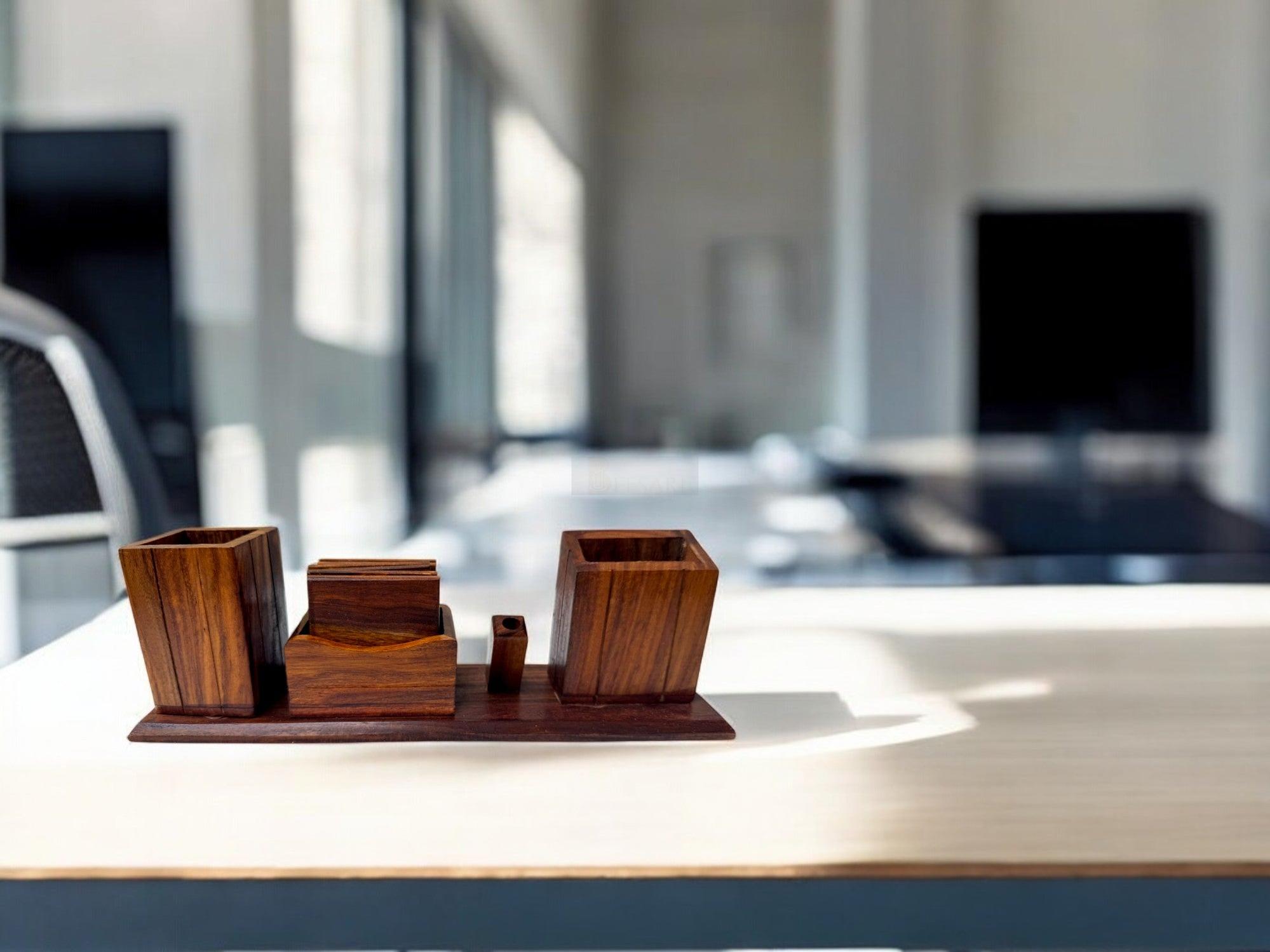 Wooden Desk Organizer for Office - Eco-Friendly, Stylish & Durable with Multiple Compartments for Home and Office Use-Organizer-BEESARI