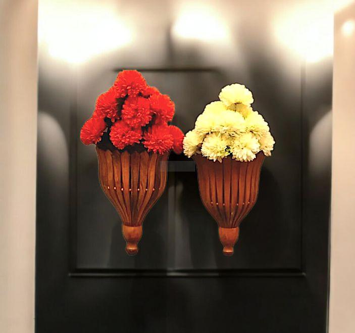 Wooden Flower Holder Set of 2-Wall Decor-BEESARI