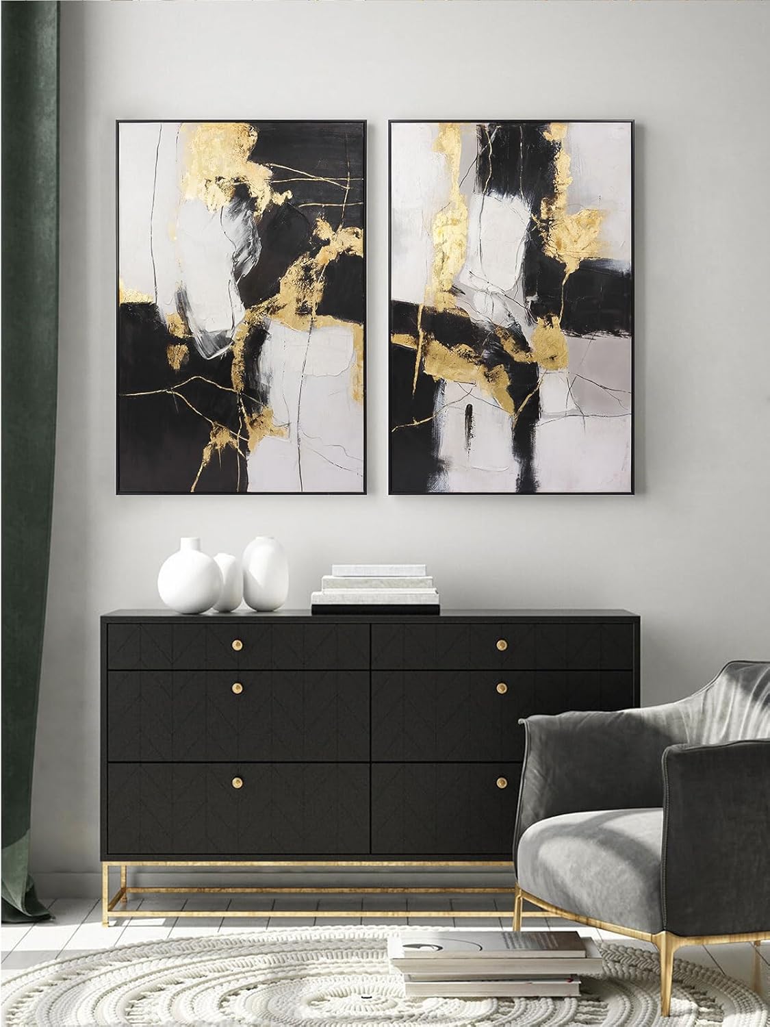 Black and Gold Wall Art Decor - Large Abstract Canvas Wall Art for living room bedroom office-Painting-BEESARI