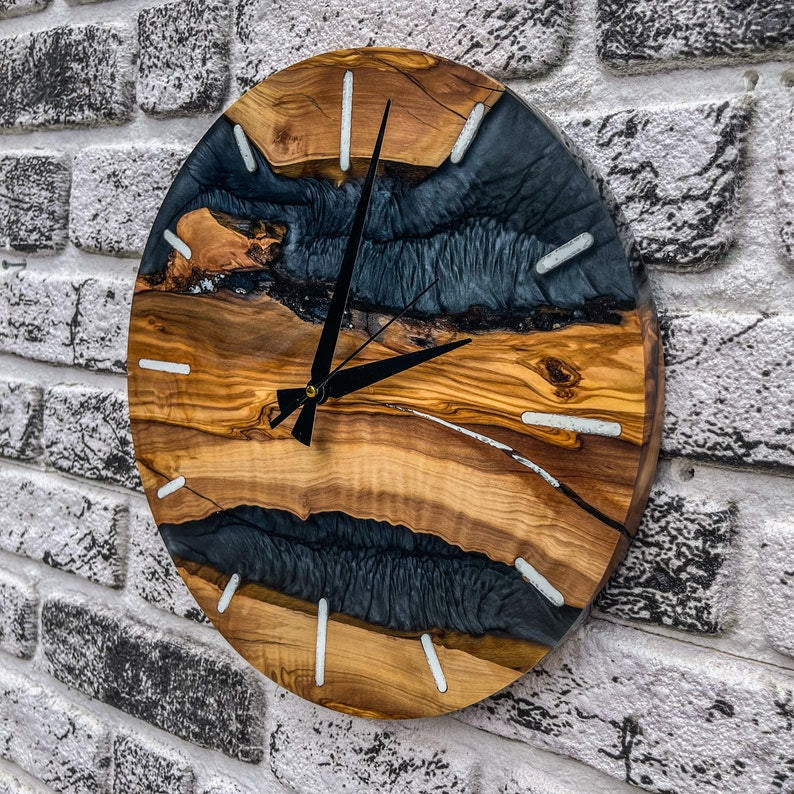 Black Resin and Zinc Accented Rosewood Wall Clock-Wall Clock-BEESARI