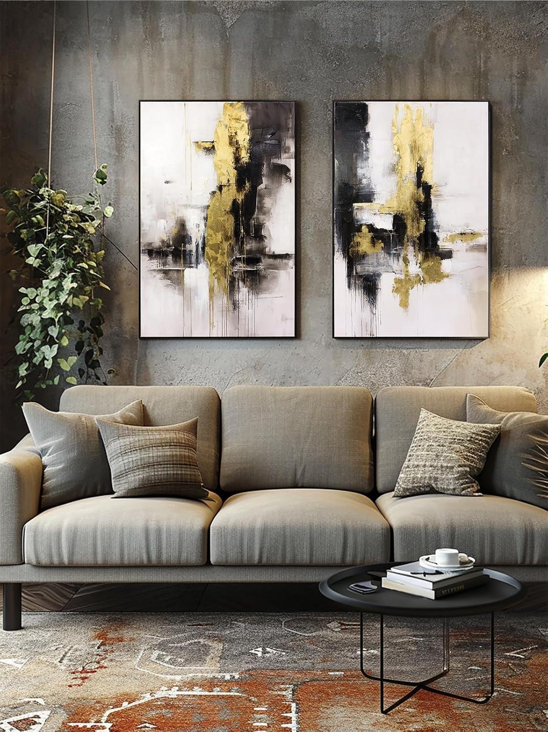 Canvas Wall Art - Black and Gold Wall Art Decor - Large Abstract Wall Art for living room bedroom office bathroom-Painting-BEESARI
