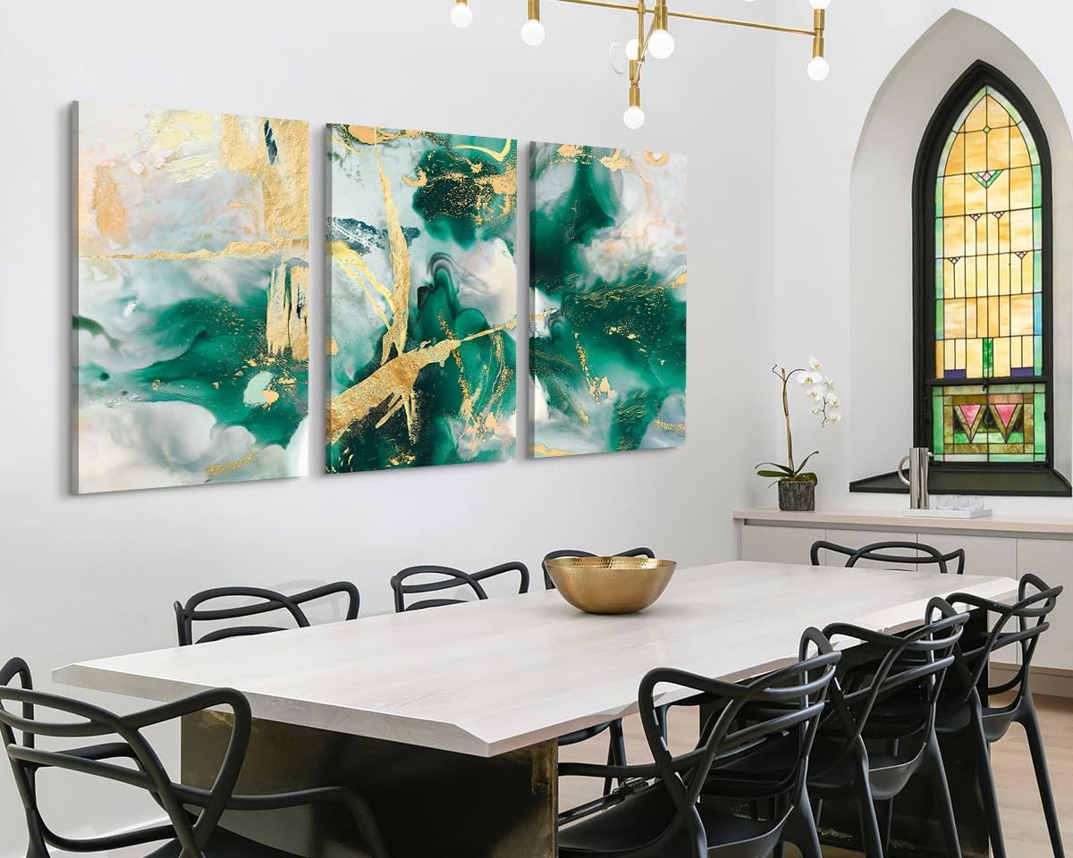 Extra Large Wall Art Green Decor Canvas Paintings Abstract Dining Room Wall Decor Green Gold Modern Decor Painting Wall Decorations Office Decor-Painting-BEESARI