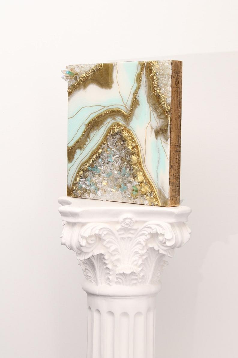 Golden Marble Resin Art with Crystal Stone Work-BEESARI