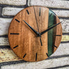 Handmade Sheesham Wood and Green Epoxy Wall Clock – Minimalist Resin Wall Art – Modern Natural Home Decor – Unique Wooden Clock for Living Room or Office
