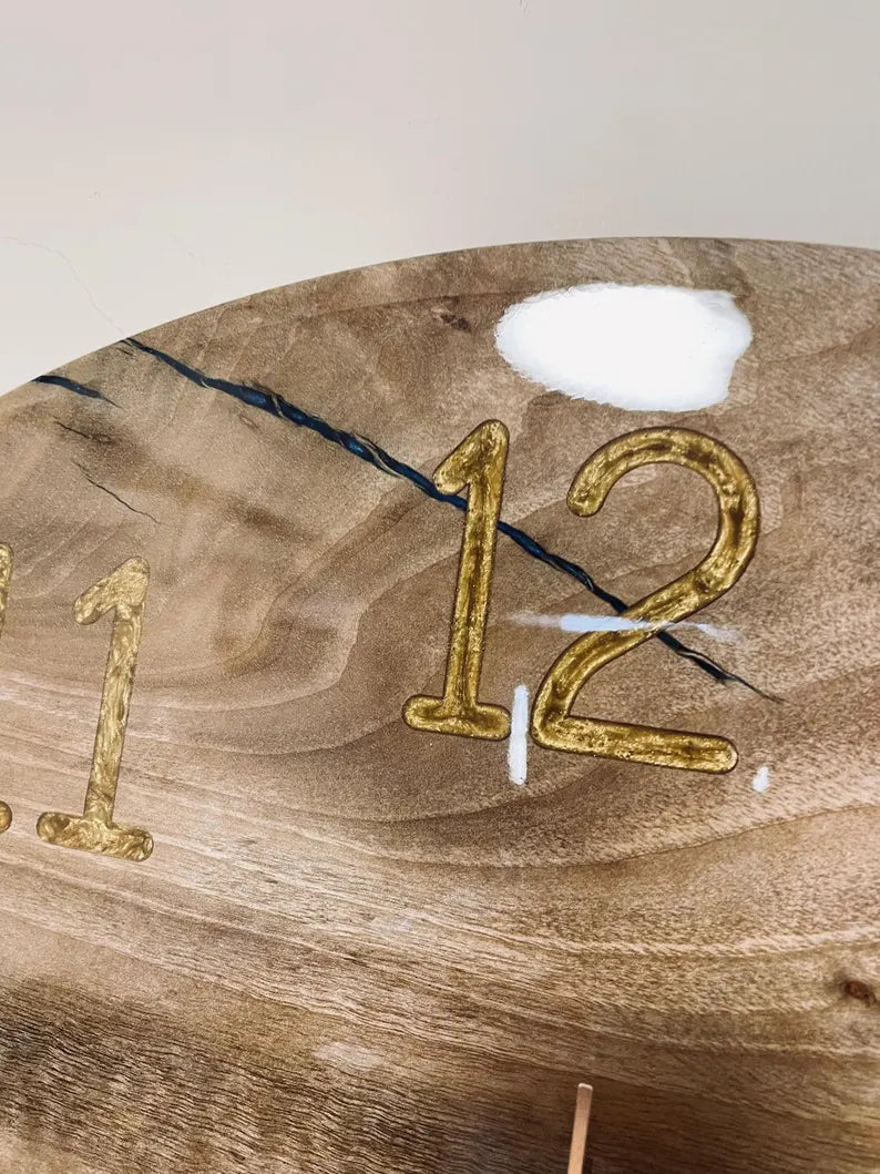 Custom Made Large Epoxy Wall Clock – Natural Sheesham Wood Live Edge Design – Modern Resin Art with Number Markers – Unique Housewarming Gift Decor