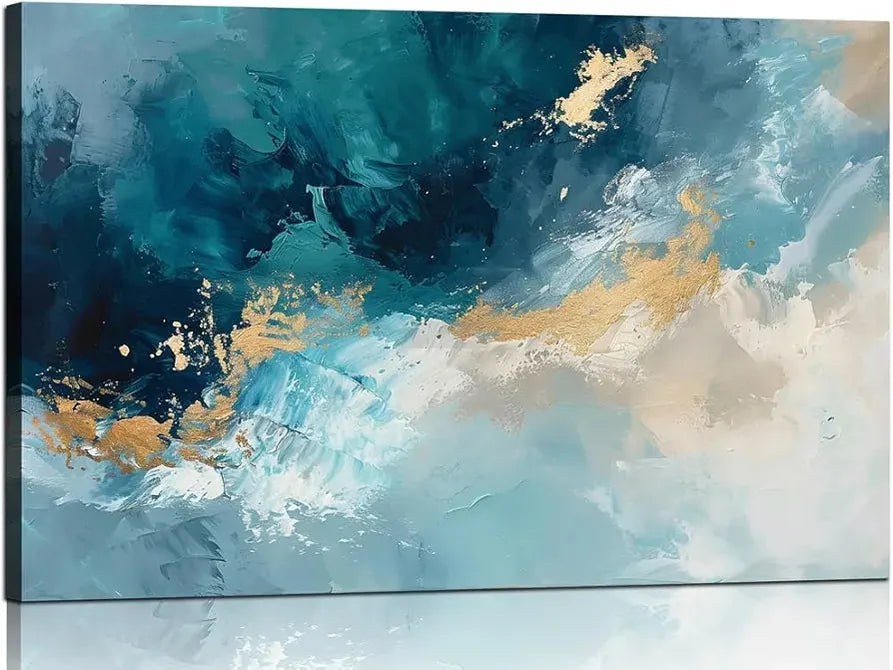 Blue Abstract Seascape Handmade Canvas Painting for Wall Modern Beach Art-Painting-BEESARI