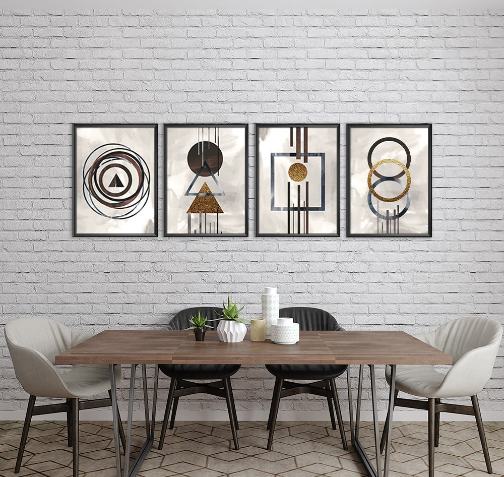 Gold & White Abstract on White Background (4 Panels) Abstract Wall Art