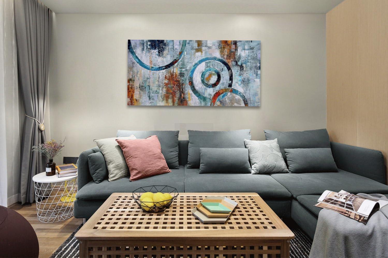 Teal Abstract Wall Art Modern Blue Grey Picture Cityscape Indigo Textured Gold Painting-Painting-BEESARI